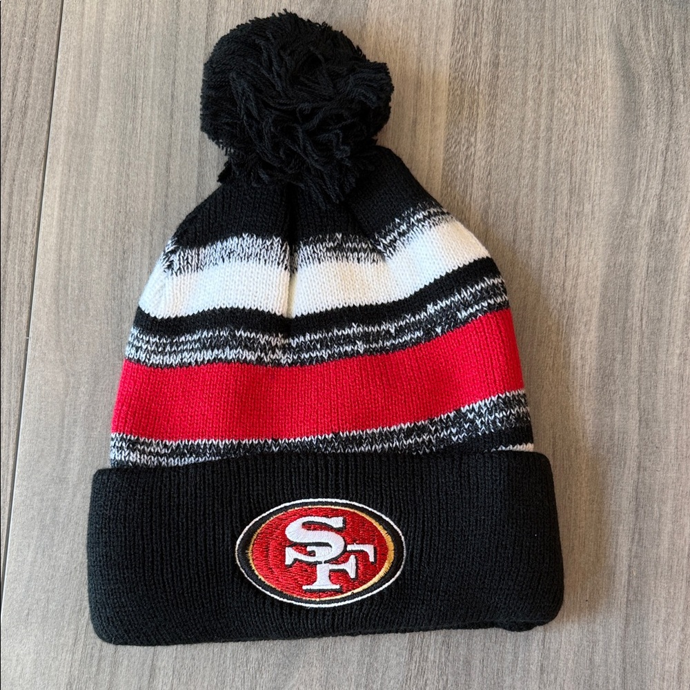 Striped Black and Red 49ers Knit Beanie